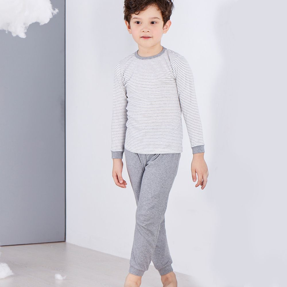 麗嬰房 Little moni - 純棉家居系列條紋成套睡衣-灰色