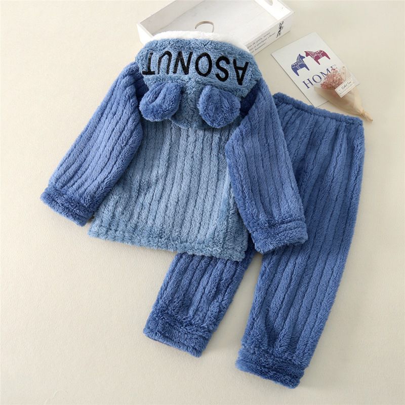 法蘭絨兒童造型長袖睡衣-太空人+星球-藍色