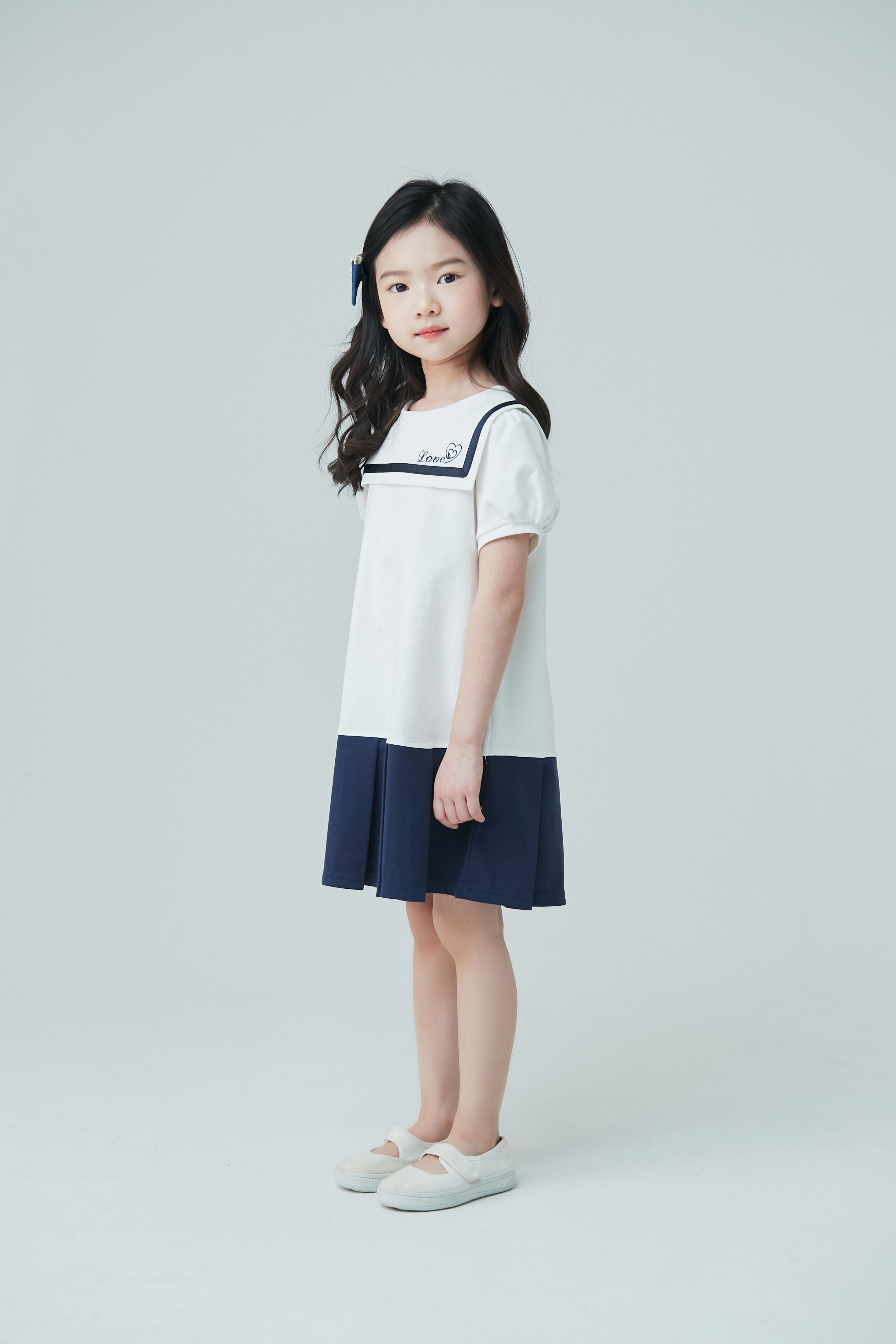 韓國 Coco Bang - 假兩件水手風洋裝