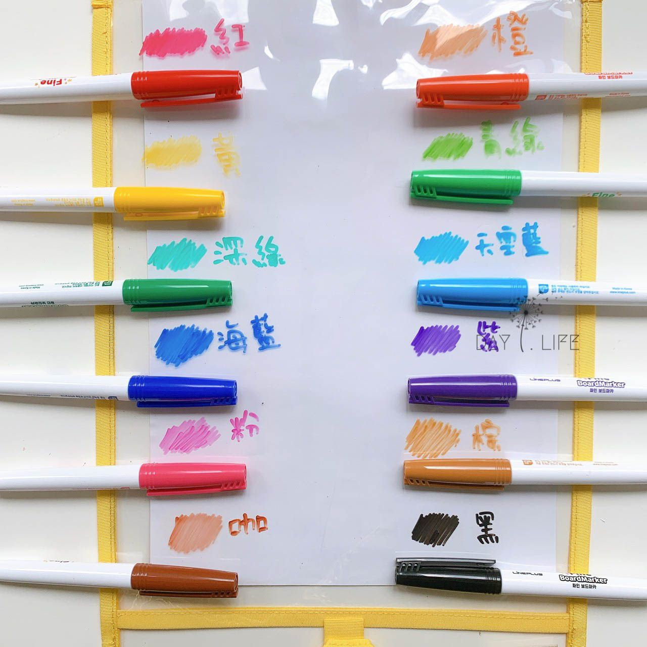 韓國LiNEPLUS - 韓國好寫無異味工學握把安全12色白板筆-細(圓形筆桿) (139mm X Ø12.70)