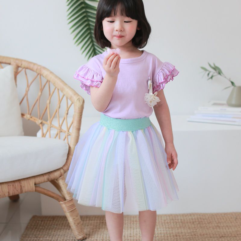 韓國 Coco Rabbit - 彩虹漸層網紗褲裙-薄荷綠