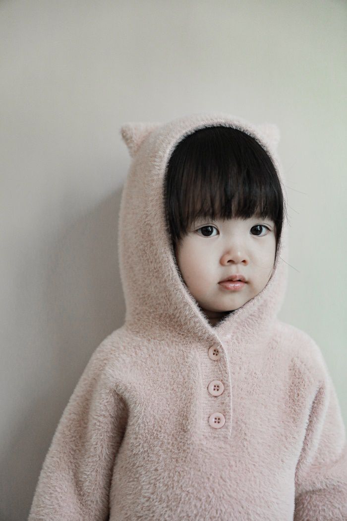 加厚連帽兒童造型上衣-熊耳朵-咖啡色