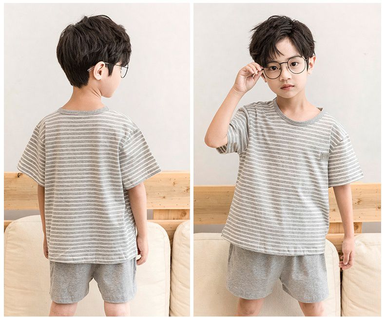 純棉兒童短袖家居服套裝-微笑太陽花-莫蘭迪綠