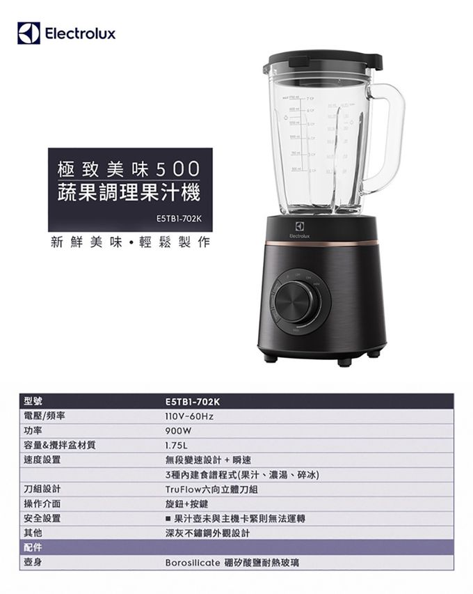 Electrolux 伊萊克斯 - 900瓦 極致美味500 冰沙調理果汁機