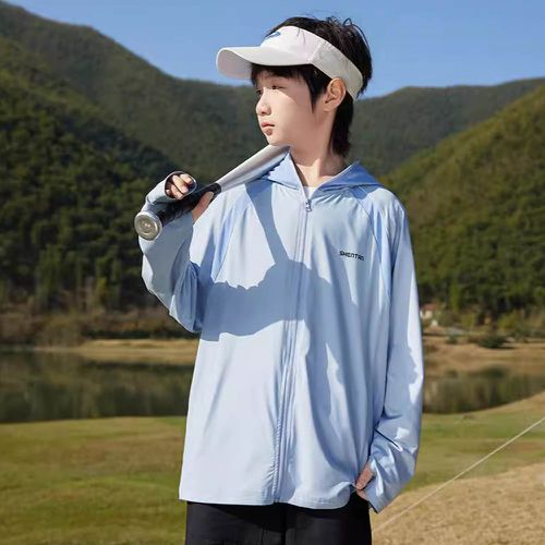 UPF50+原紗防曬連帽外套-拼接網眼-藍色