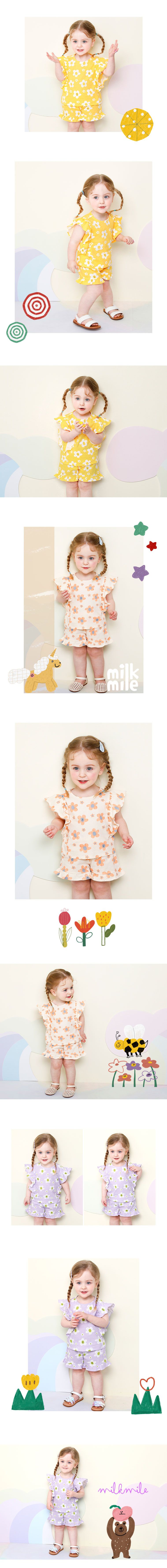 韓國 milk mile - 滿版花朵荷葉點綴套裝-黃X白花