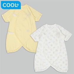 akachan honpo - 7分袖網眼蝴蝶裝2件組按扣款-木馬-黃色 (50~60cm)