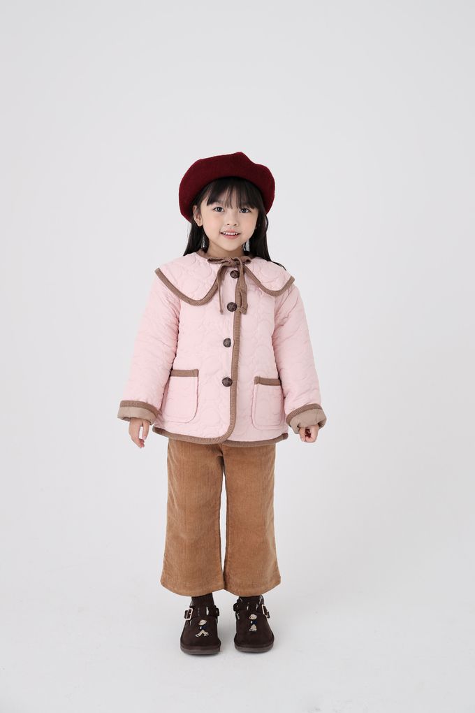 韓國 Coco Bang - 鬆緊腰燈芯絨直筒長褲-米白