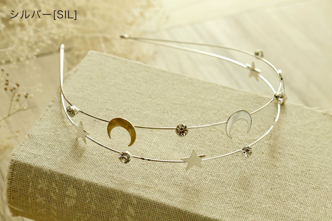 日本 Catherine Cottage - 星星月亮水鑽閃耀髮箍-金色