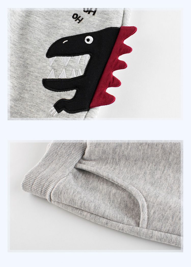 純棉長褲-立體小恐龍-灰色