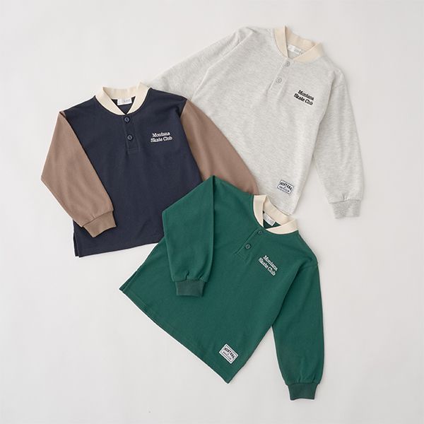 日本 b-ROOM - 運動風立領長袖Polo衫-深藍x棕