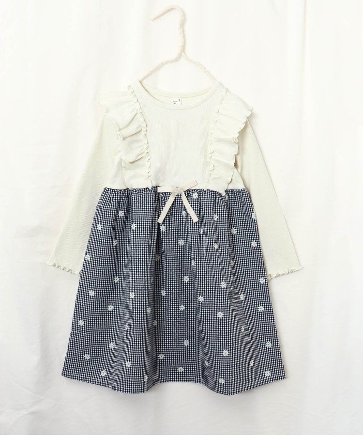 日本 apres les cours - 荷葉滾邊碎花拼接洋裝-鄉村花-淺灰