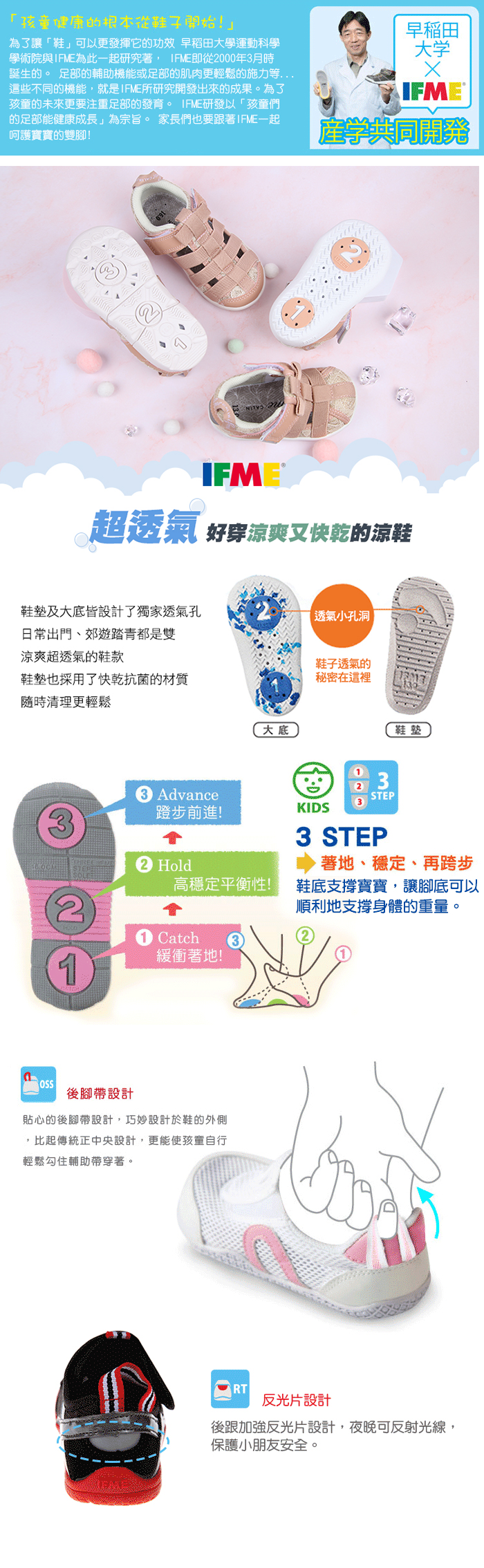 日本IFME - 粉紅色愛心寶寶機能水涼鞋-粉紅色