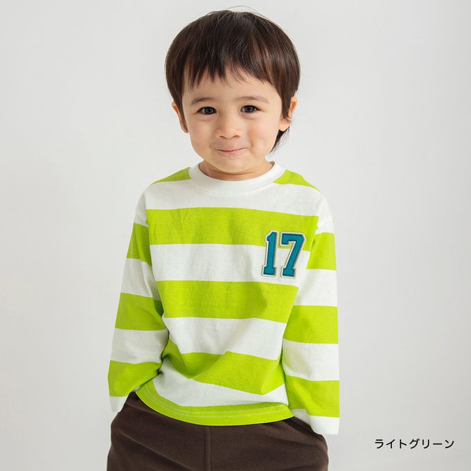 日本 BRANSHES - 休閒粗橫條落肩長袖上衣-數字-黑