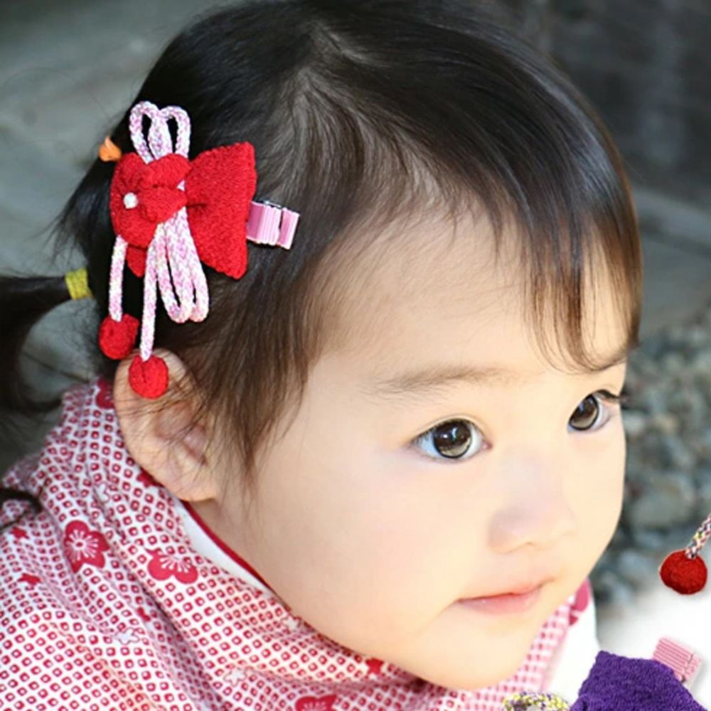 日本服飾代購 - 日式傳統蝴蝶結髮夾-繩式-紅 (FREE)