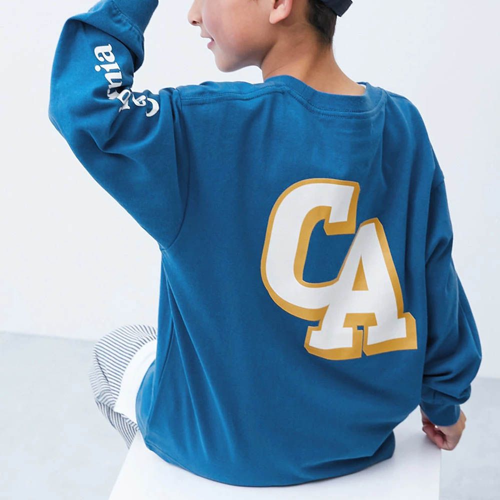 100%棉 定番印花寬版長袖上衣-CA-寶藍