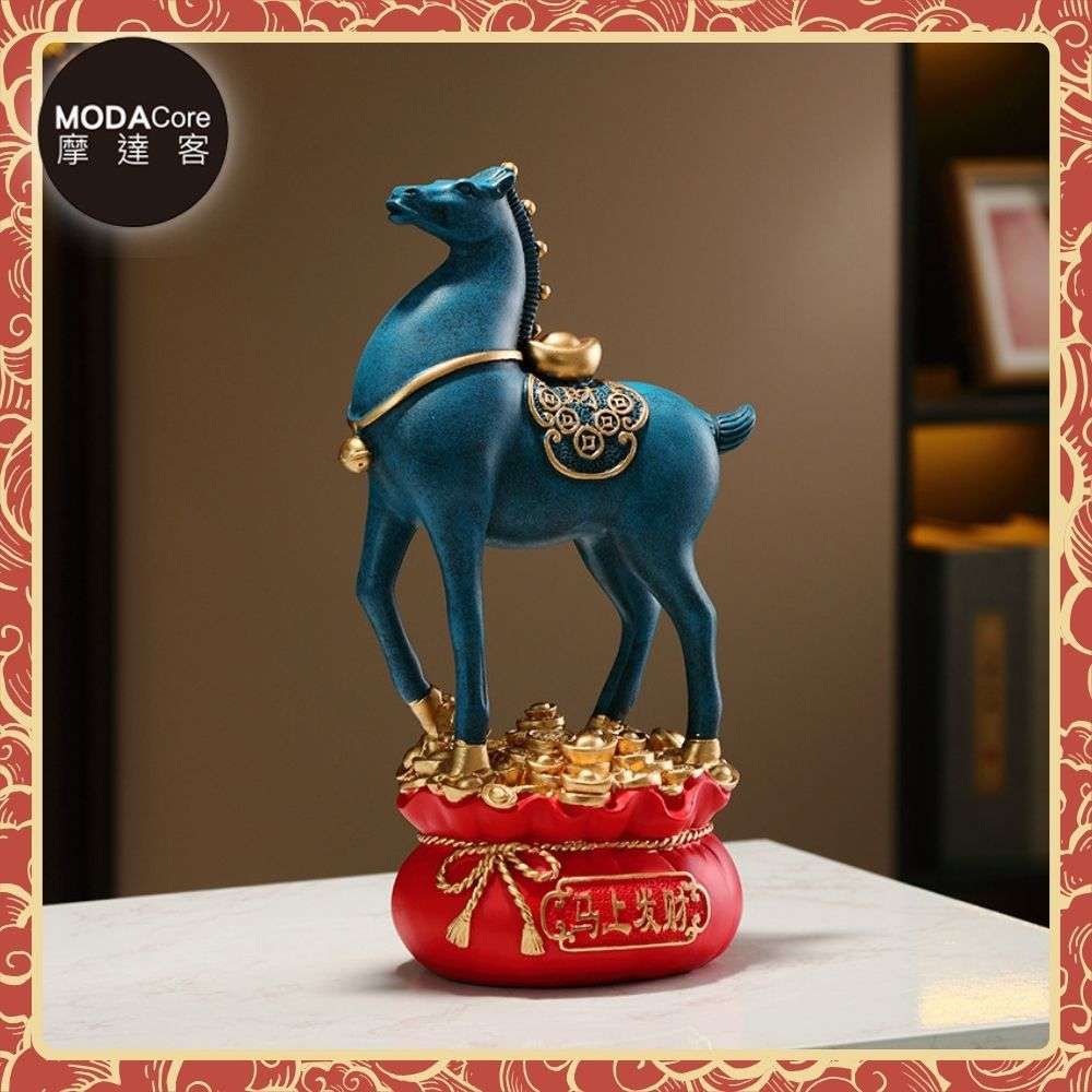 ◉開運招財◉精緻創意唐彩風藍色寶馬上招財聚寶盆風水擺飾 辦公室事業 客廳玄關 春節禮品工藝