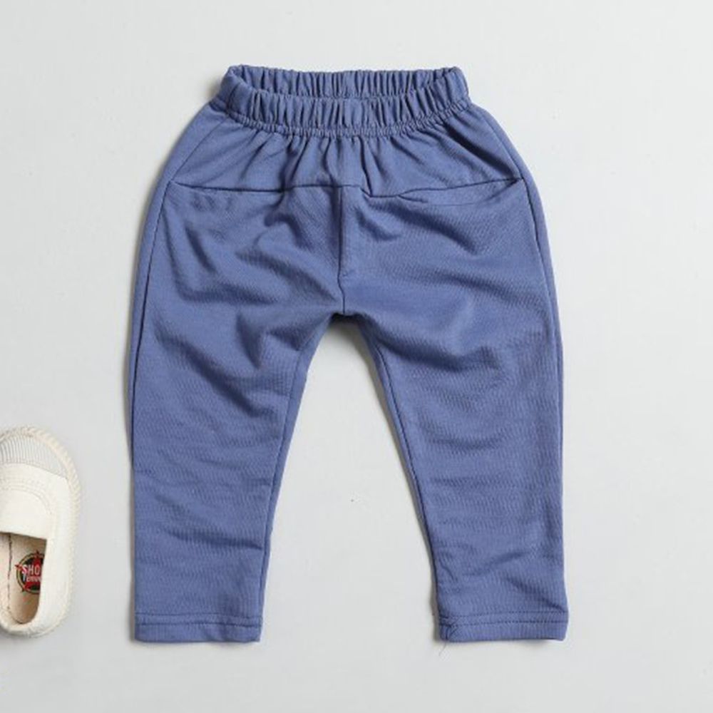 韓國製 - 平口袋舒適哈倫褲-藍