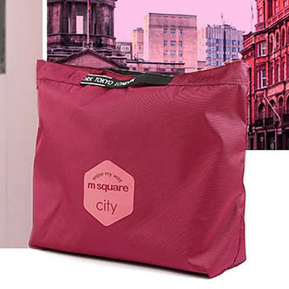 M Square - 字母拉鏈折疊購物袋 M-紫紅色-33.5*10*27cm