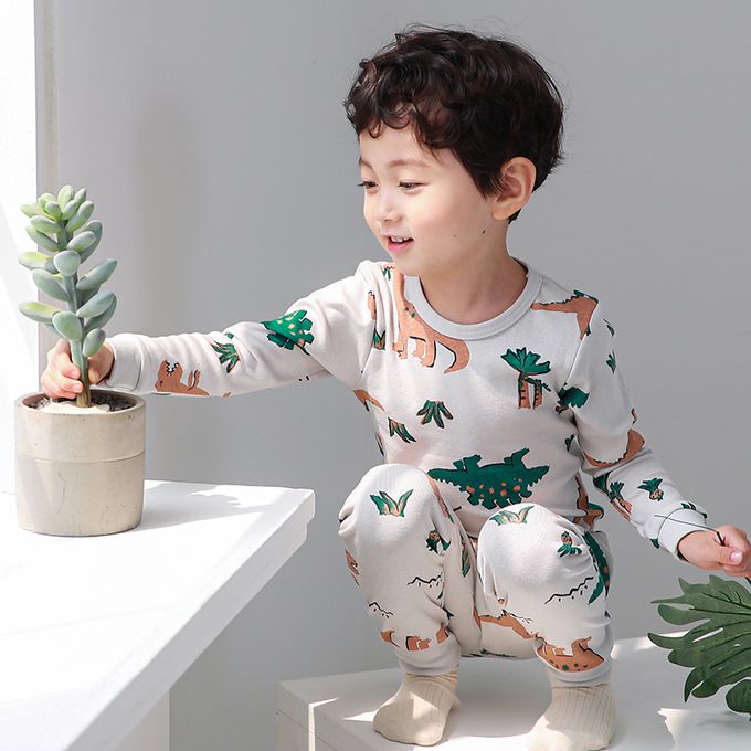 正韓 Cogibu - 極舒適無螢光劑 100% 有機棉幼兒/兒童睡衣/家居服套裝組-恐龍