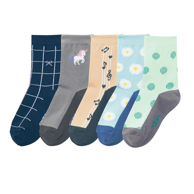 日本千趣會 - GITA 超值中筒襪五件組-獨角獸花朵