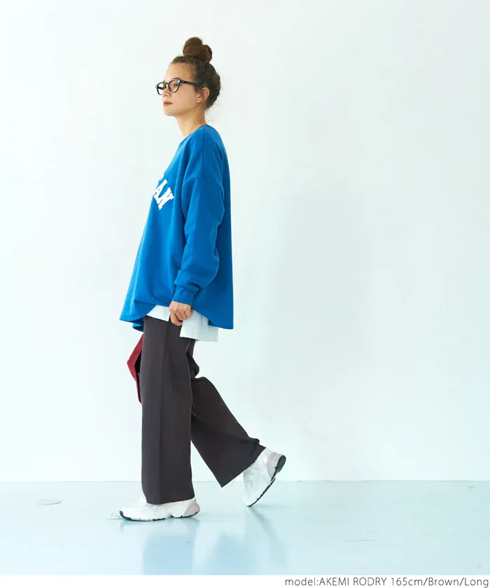 日本 COCA - 針織彈性垂墜美腳寬褲-深藍