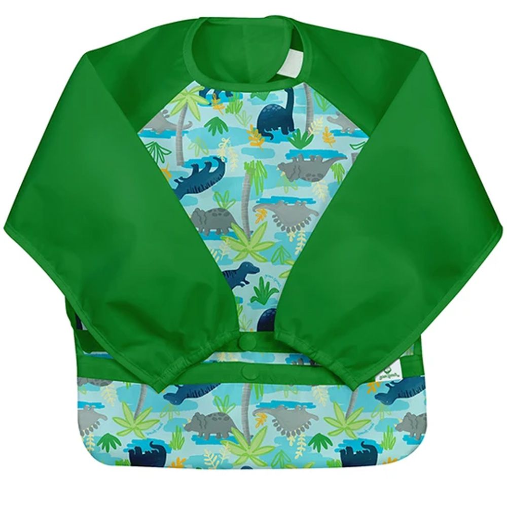 美國 green sprouts - 小綠芽魔鬼氈雙面防水/防食物掉落長袖圍兜單入組-恐龍世界