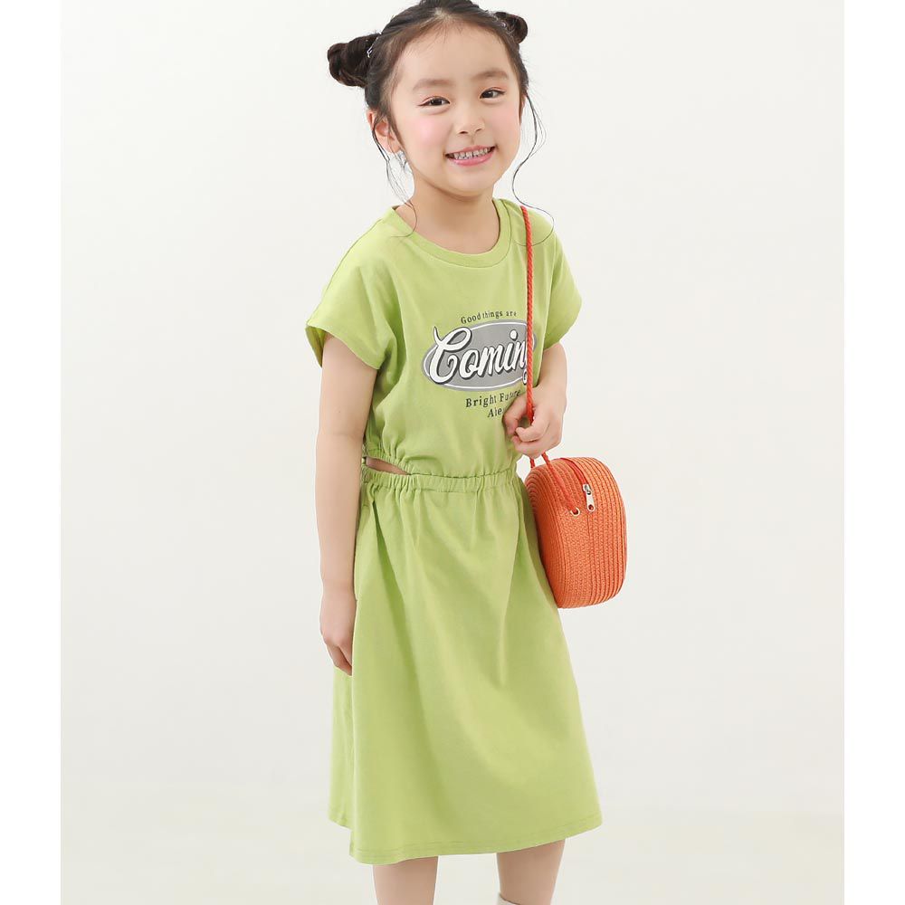 日本 devirock - 美式風格收腰短袖洋裝-果綠