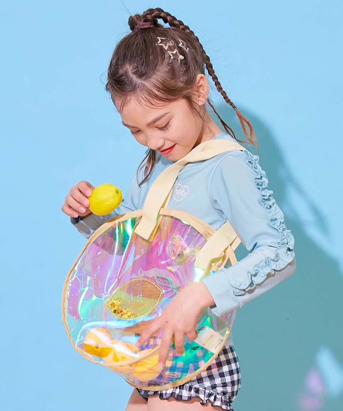 日本 devirock - 獨角獸色系閃亮PVC游泳/玩水包-冰淇淋-米x水藍