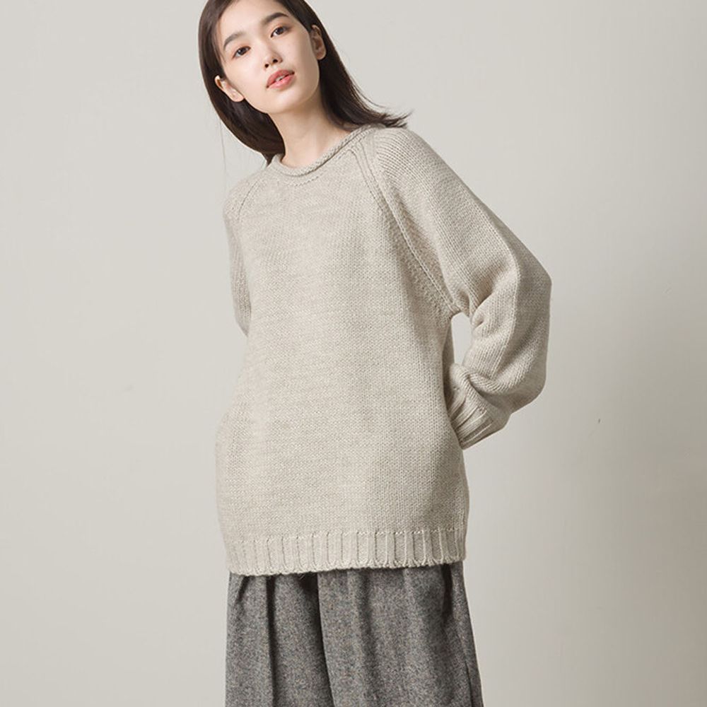 日本 OMNES - 20%羊毛+10%羊駝毛混紡 百搭針織上衣-杏 (F)