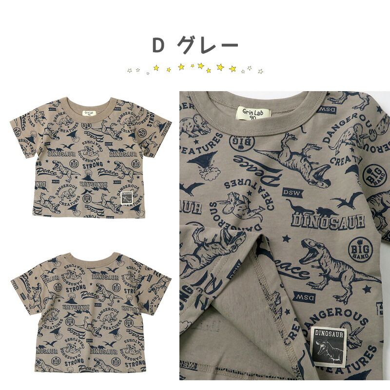 日本 ZOOLAND - 恐龍世界短袖上衣-滿版印花-灰