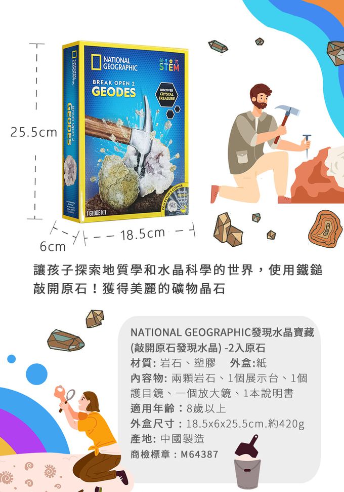 NATIONAL GEOGRAPHIC - 國家地理頻道 發現水晶寶藏(敲開原石發現水晶)-2入原石