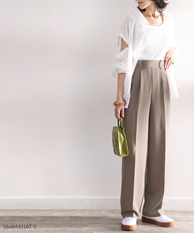 日本 Classical Elf - 修長美腿打褶西裝褲-摩卡棕