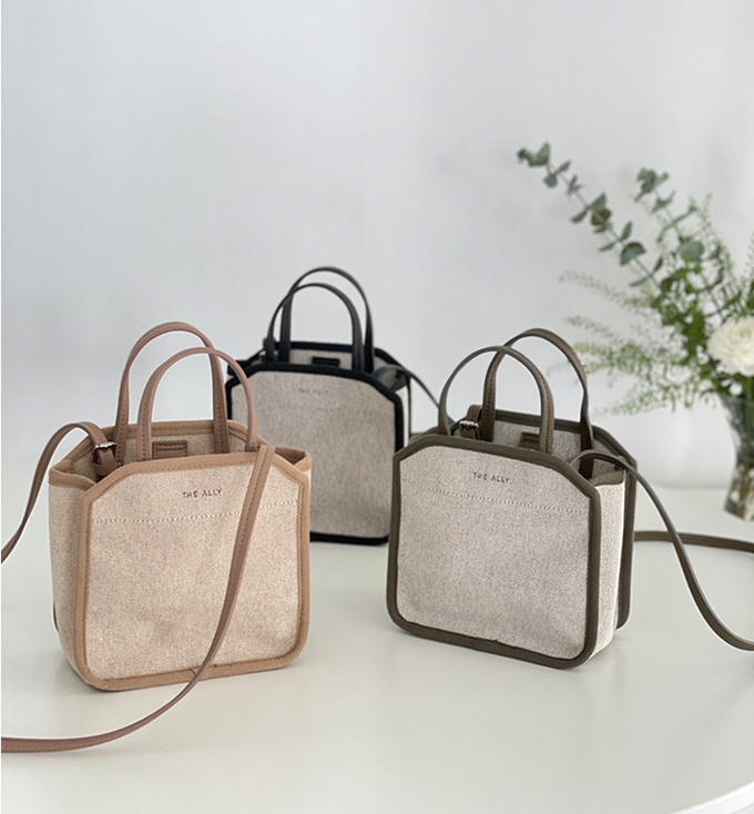 韓國 THEALLY - 質挺帆布方包手提/肩背包-牛奶糖 (迷你)