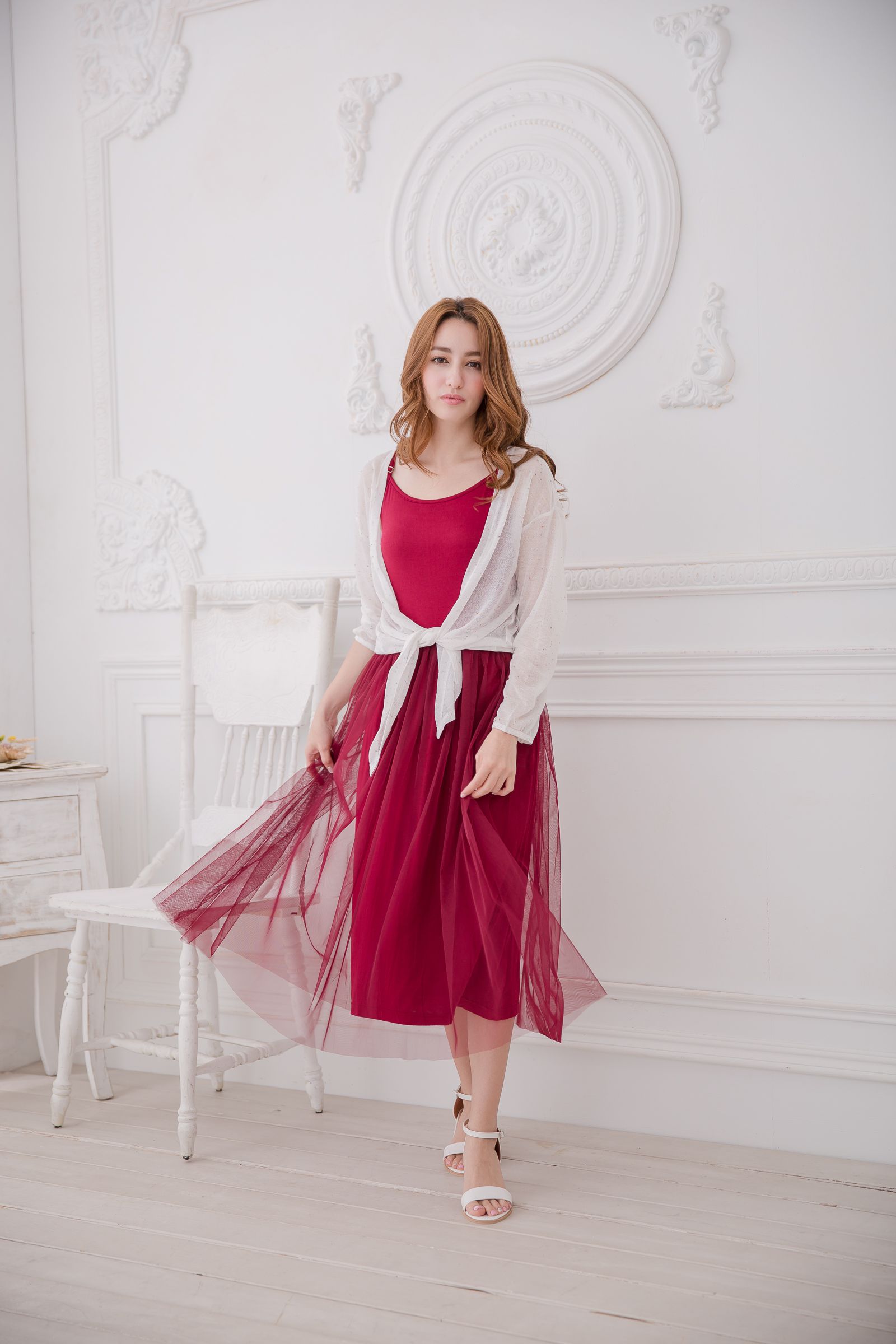 Peachy - 獨家訂製綿柔連身紗裙-細肩帶連身款-性感酒紅 (F)