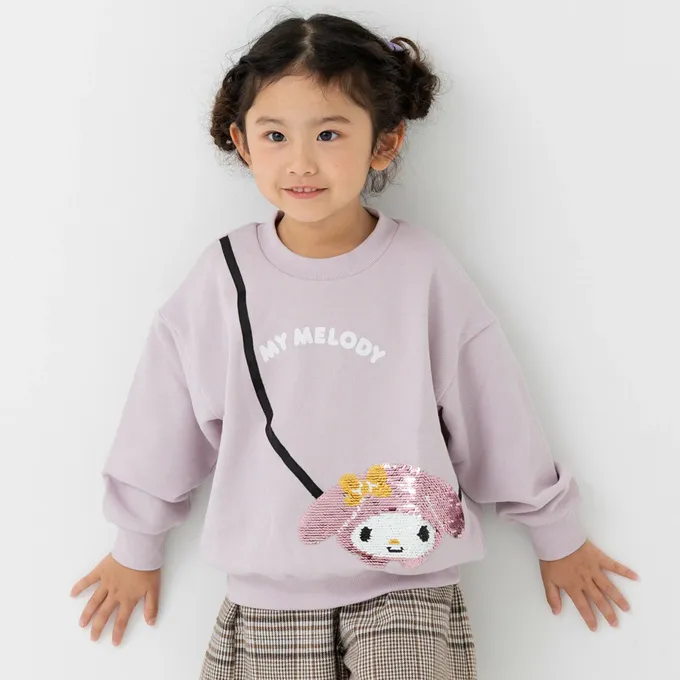 日本 Chil2 - 限量聯名 裏毛印花大學長袖上衣-卡通三麗鷗-大臉凱蒂貓-米杏