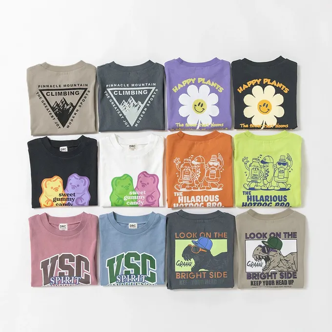 日本 BRANSHES - 天竺棉可愛印花短袖上衣-VSC-灰藍