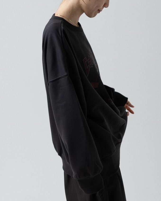 日本 gleam - 裏毛寬版天使惡魔貓咪印花大學T-深藍