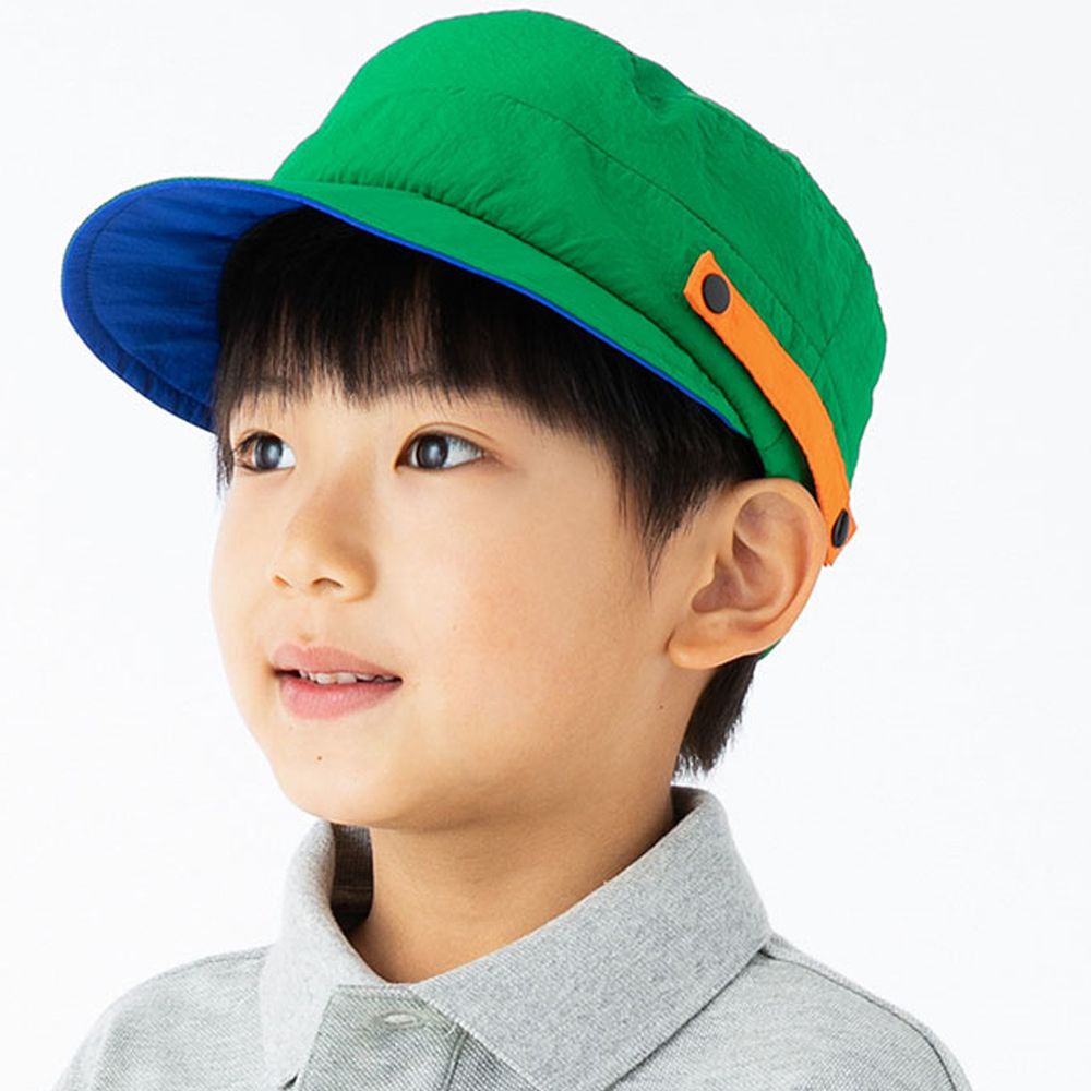 日本 irodori - 【irodori】抗UV防潑水撞色軍帽(可調尺寸)-兒童款-綠X藍內裏 (54cm)