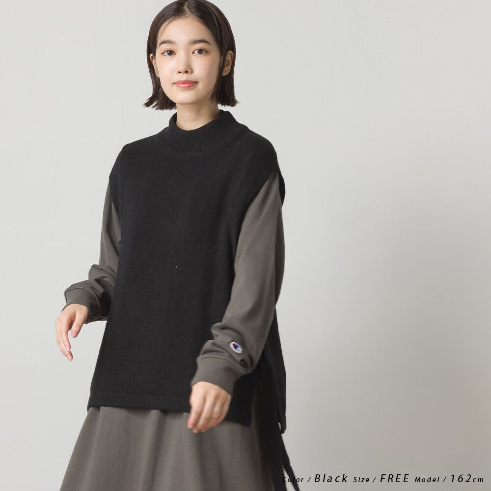 日本 OMNES - 50%羊毛 小立領側綁帶針織背心-紫