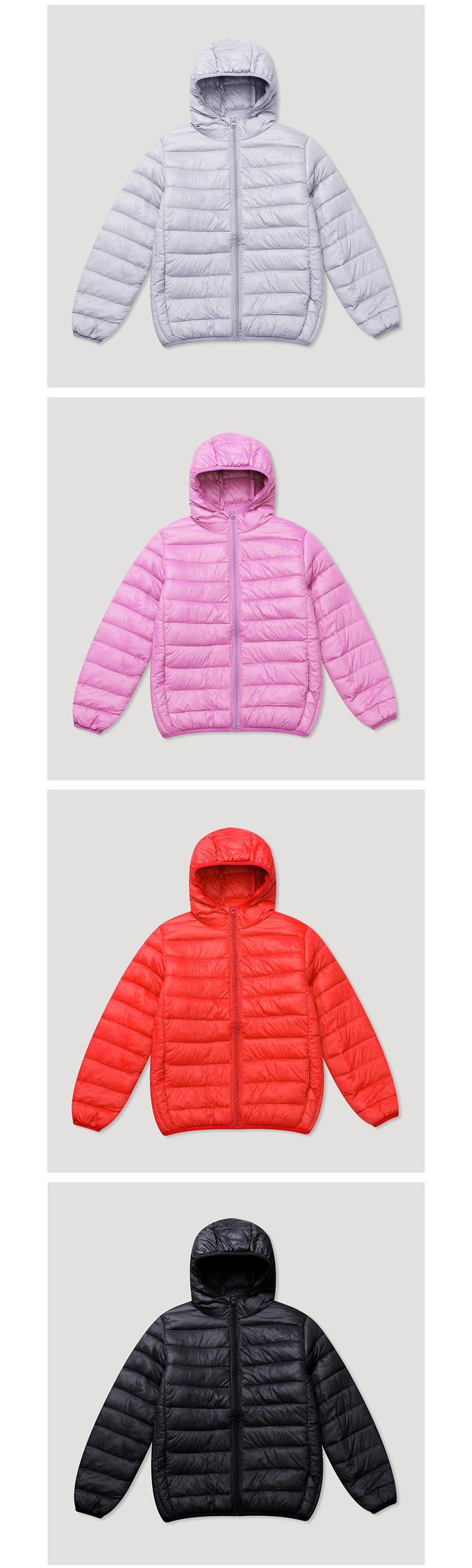 韓國 INDIVIDUEL - 輕量填充棉連帽拉鏈外套-桃粉