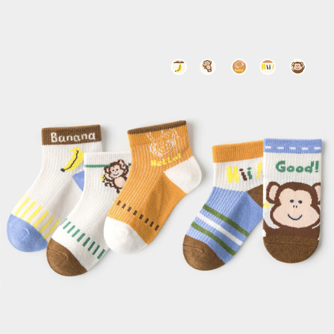 love, charlotte - 小猴子網眼短筒棉襪-5 雙一組