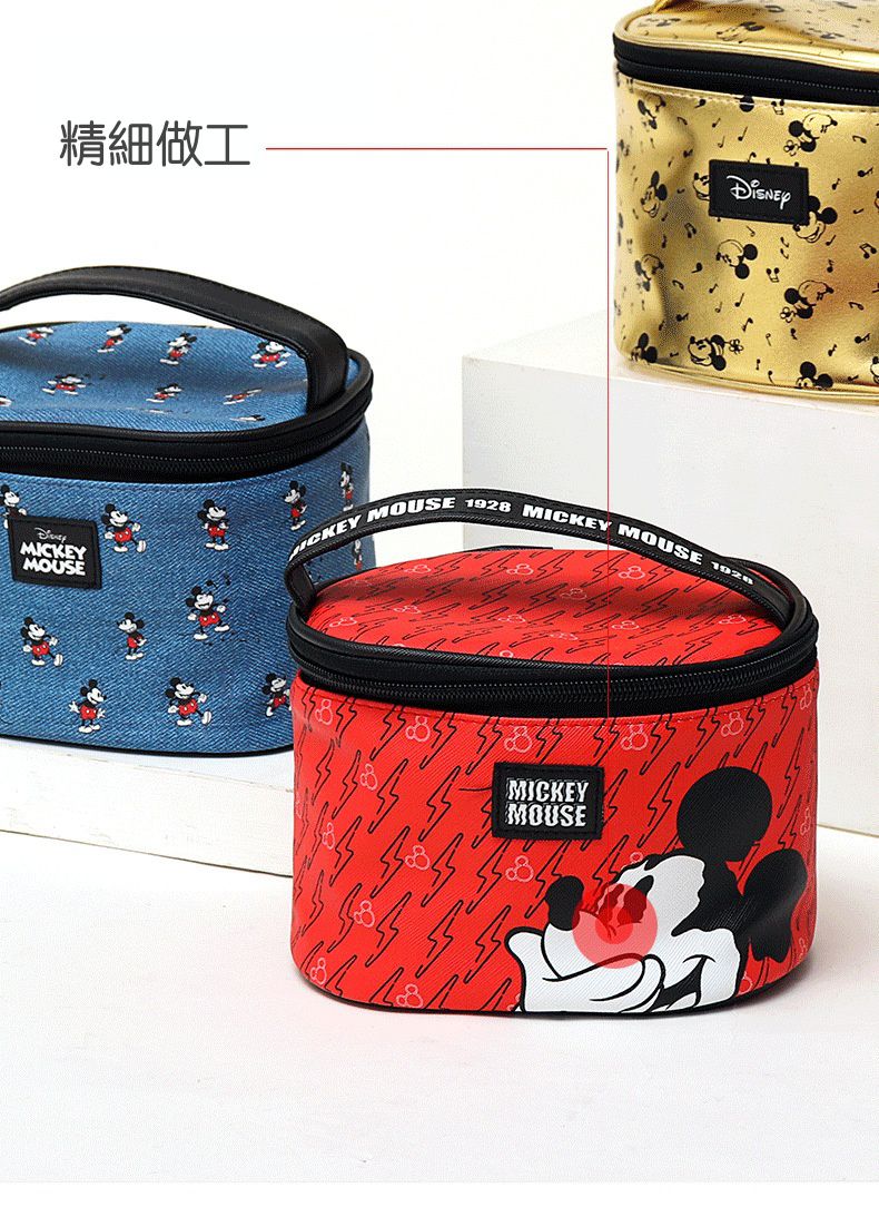圓桶化妝包-卡通米奇-金色-滿版