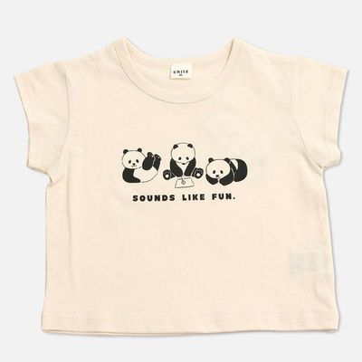 日本 Chil2 - 100%棉 可愛印花短袖上衣-熊貓-奶油白