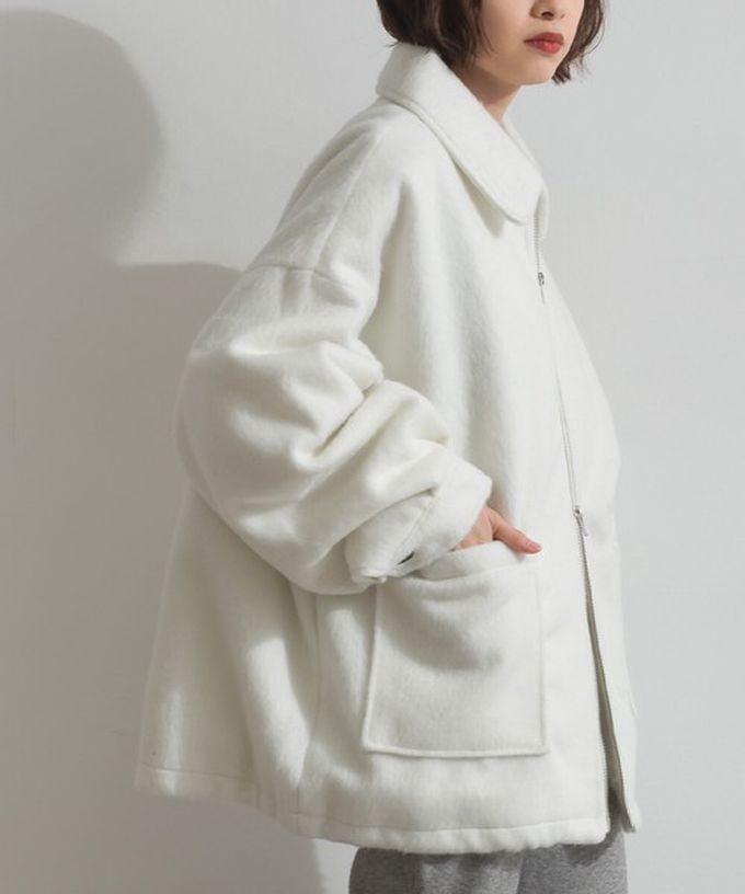 日本 ELENCARE DUE - 毛海感寬版雙拉鏈大口袋保暖外套-黑格紋