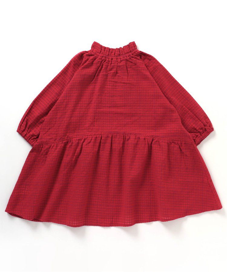 日本 BREEZE - 微立領宮廷風傘狀長袖洋裝-素面-紅