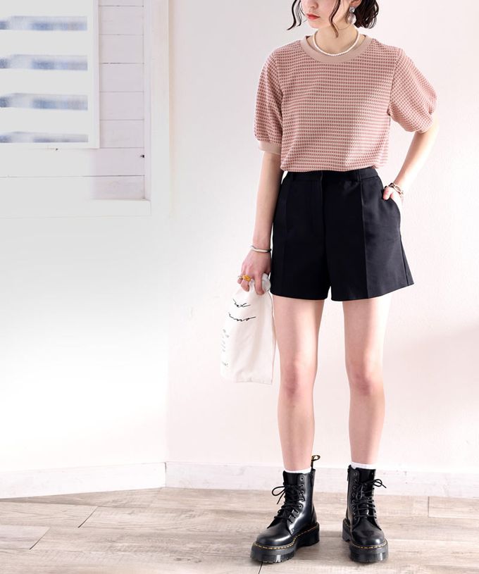 日本 Classical Elf - 緹花圓領彈性泡泡五分袖上衣-淺灰