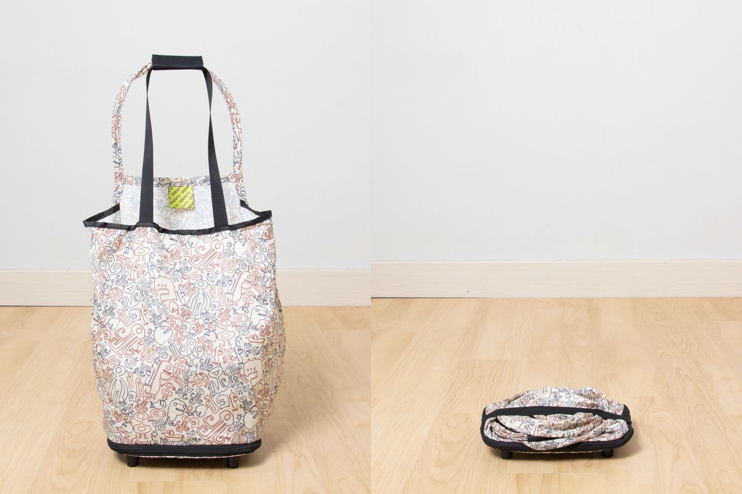 日本 COCORO - 輕量折疊大容量購物車(耐重5kg)-貓咪-深棕-36x17x75cm