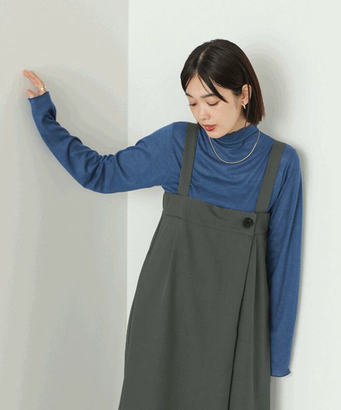 日本 Bab - 斜紋布優雅摺線工裝風吊帶裙-深灰