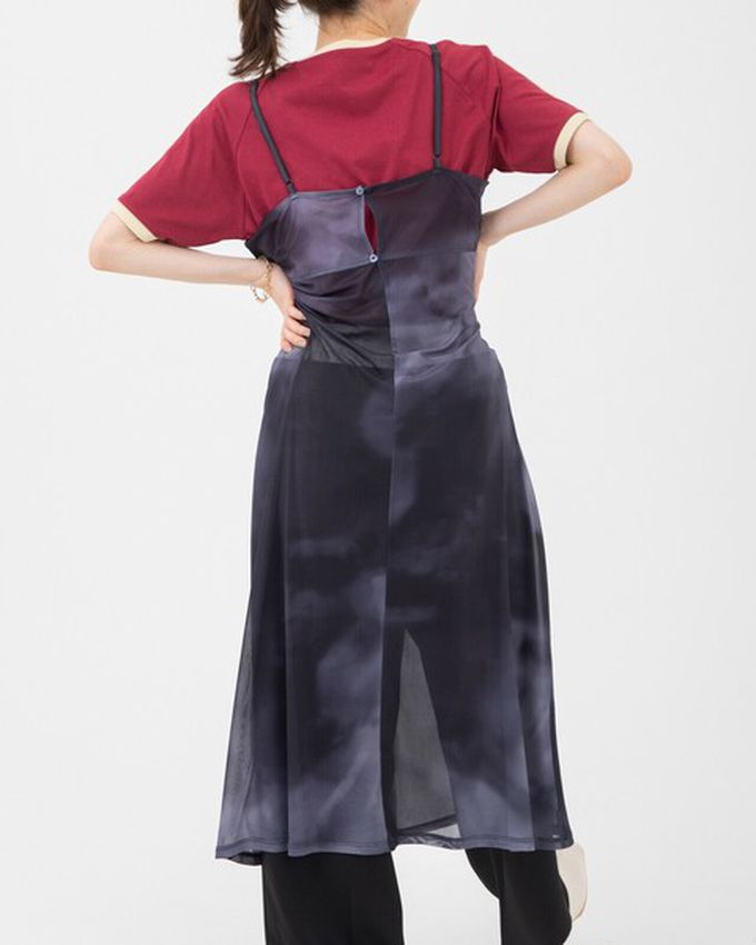 日本 gleam - 穿搭有型 暈染透膚細肩帶洋裝-水藍系